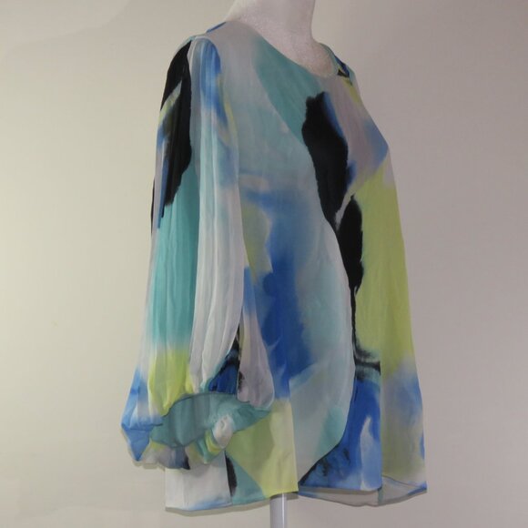 Alfani Abstract 3/4 Bubble Sleeve Wide Neck Pullover Blouse Size M (C1112) - Picture 3 of 6